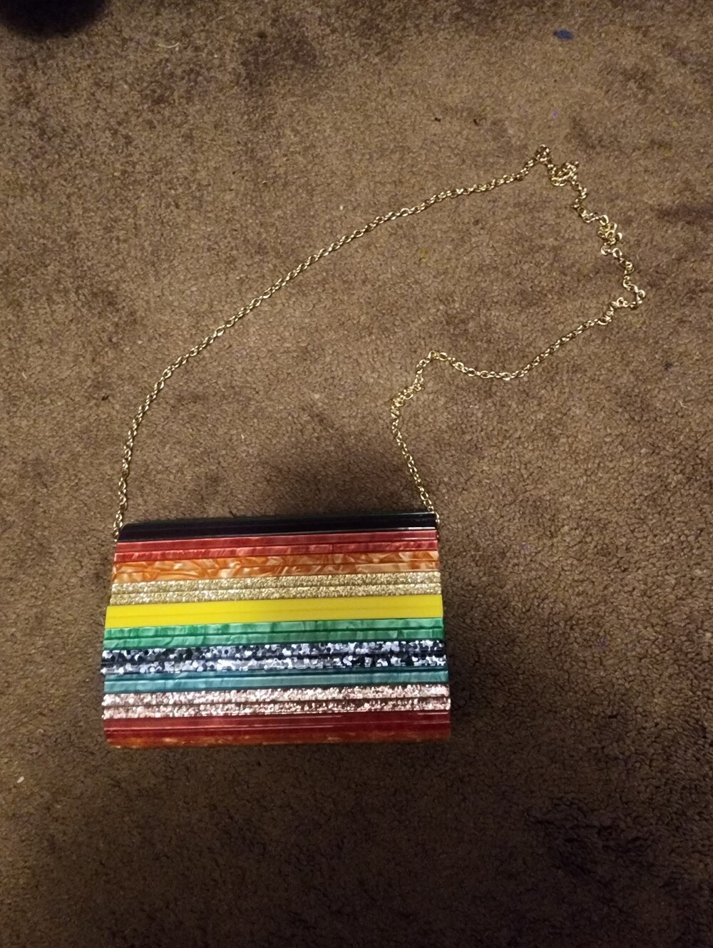 Kurt Geiger Rainbow Glitter Striped Acrylic Party Envelope Clutch Crossbody